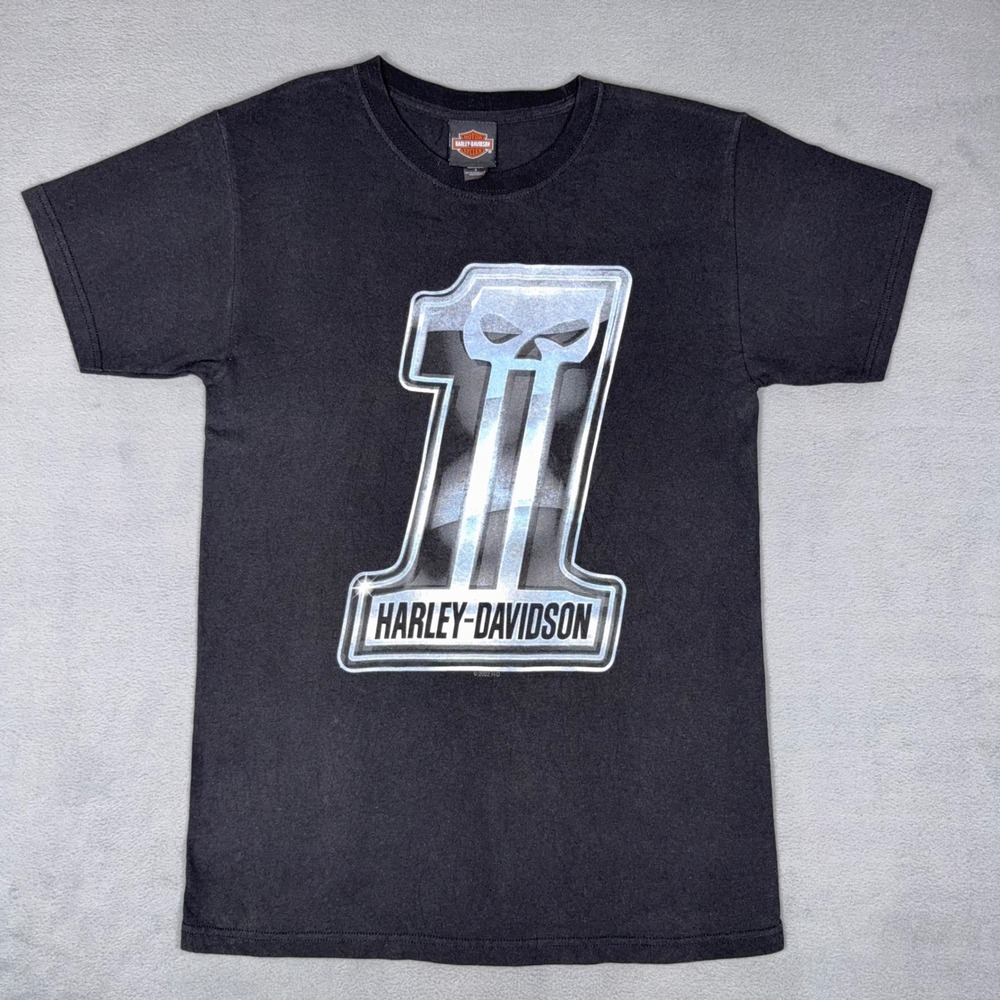Harley Davidson‎ T Shirt Mens S Black Number 1 Skull Dealer Biker Graphic Tee